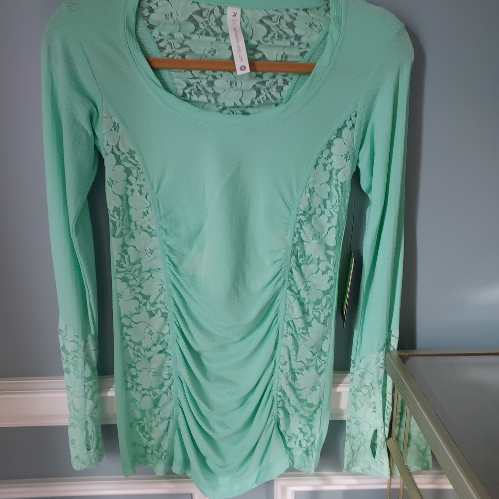 Elegant Active Wear Mint Green Lace Women's Top